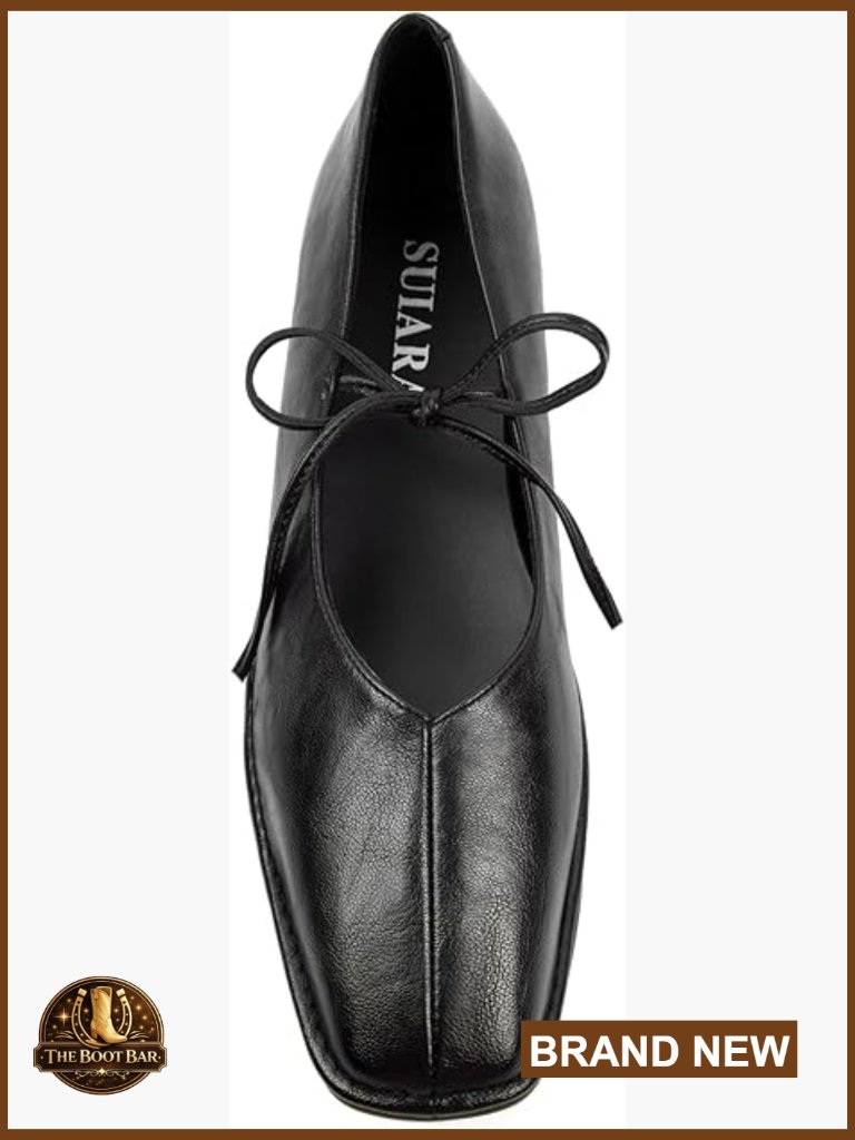 Leather Lace-Up Ballet Flats Square Toe Mary Jane Slip-On Comfortable